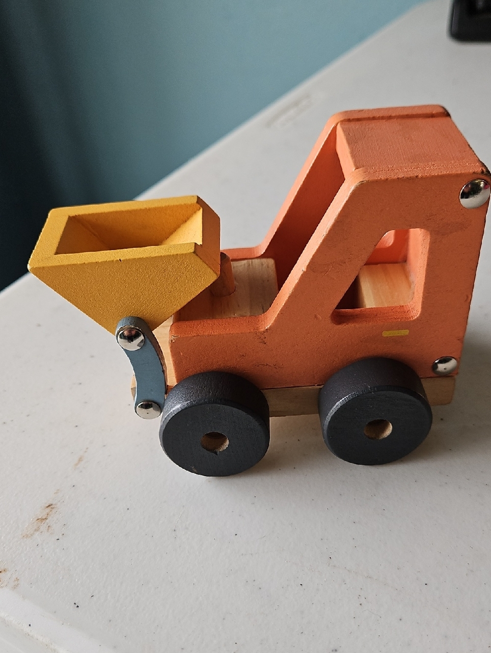Wooden Orange and Yellow Dump Truck Toy - Kids Toys